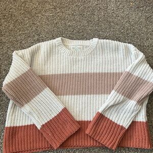 Old Navy Textured Striped Sweater - Cream, Tan, and Red
